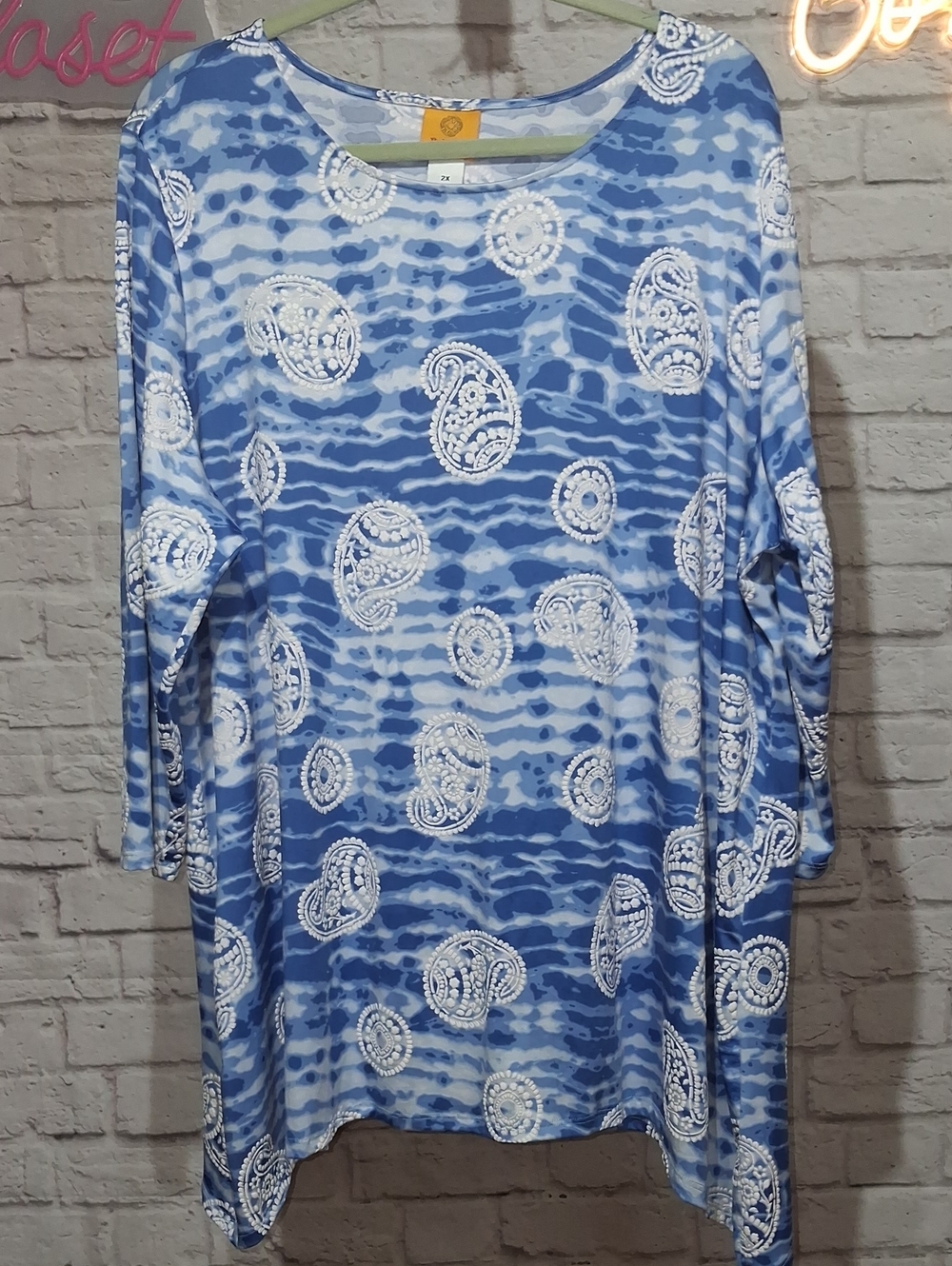 Ruby Rd. Blue and White Paisley Scoop Neck Tunic